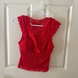 Red Lace Sleeveless Camisole Top